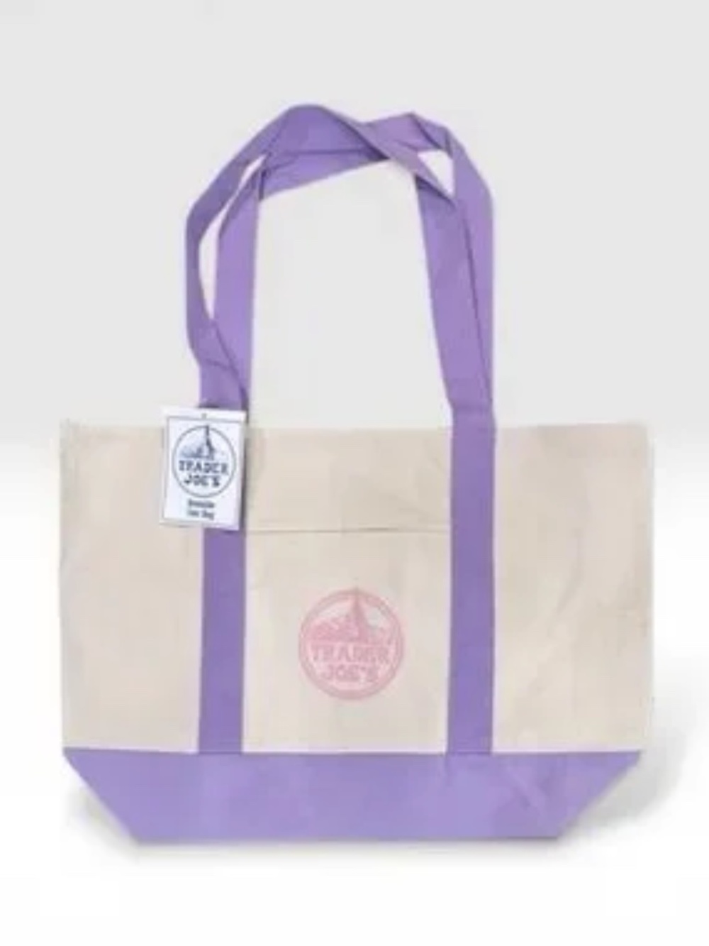Trader Joes Large LAVENDER canvas Tote Bag ON HAND READY TO SHIP!
